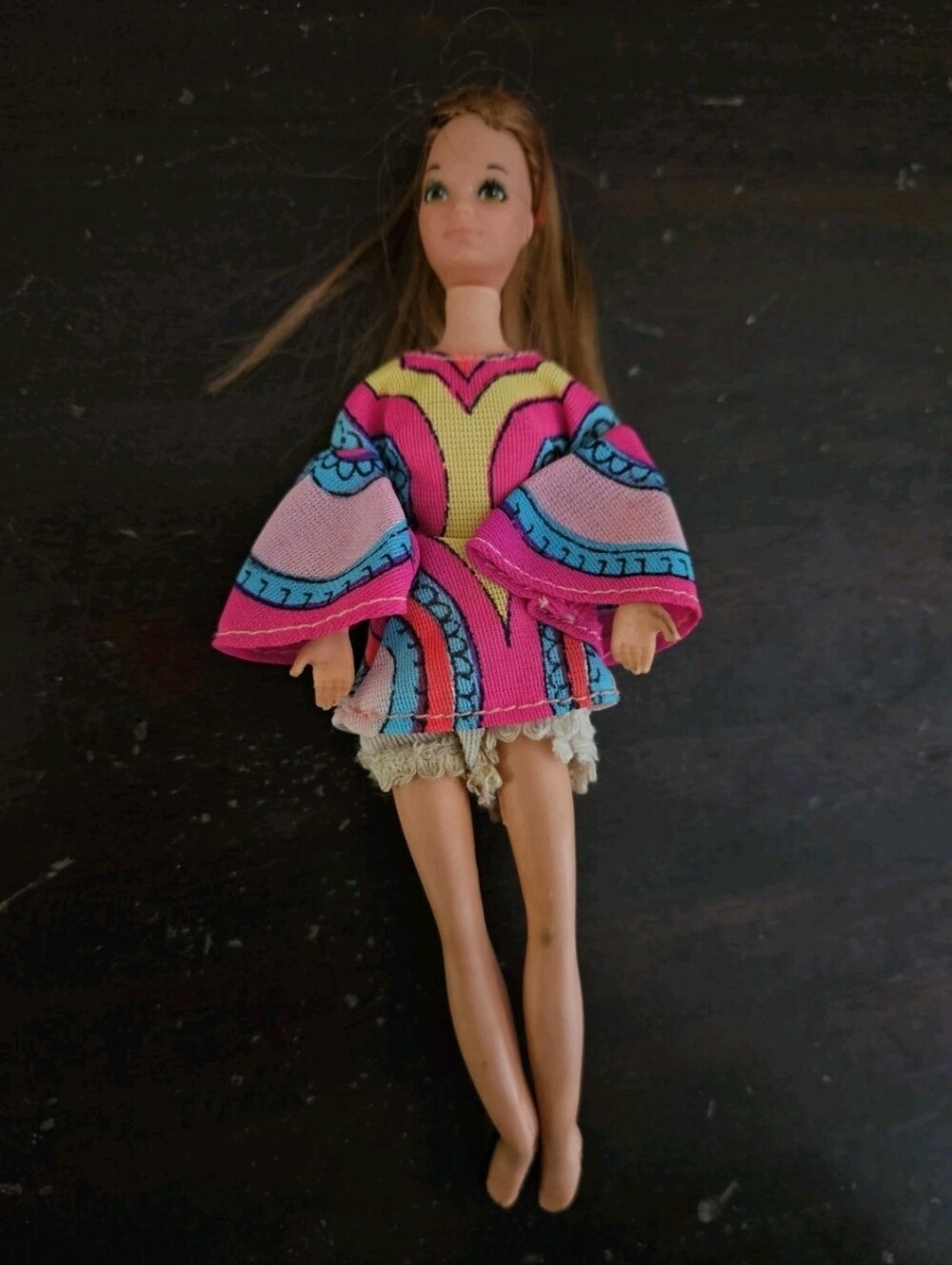 Vintage Topper Dawn 1970 Mattel Rock Flower Lilac Doll 6.5” with Dress Bendable